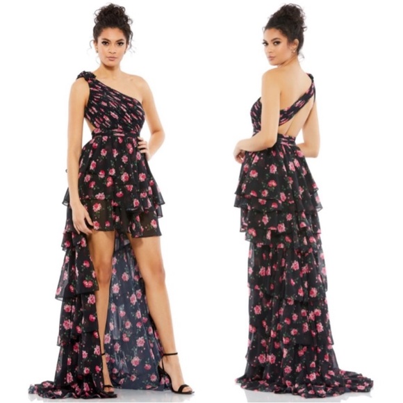 Mac Duggal Dresses & Skirts - Mac Duggal One shoulder Ruffled Rose Print layered high low dress 70246
